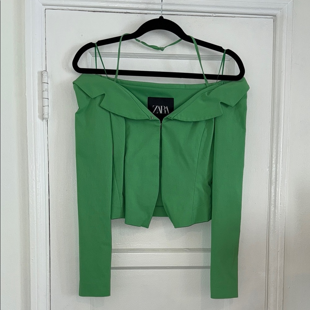 Zara Vibrant Green Off-Shoulder Blouse